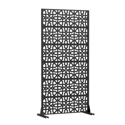 72" Black Moroccan Steel Six Panel Outdoor Privacy Screen