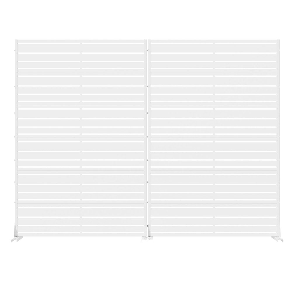Set Of Two White Striped Steel 12 Outdoor Privacy Screen — view 1