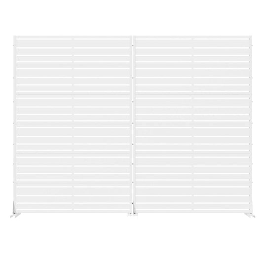 Set Of Two White Striped Steel 12 Outdoor Privacy Screen