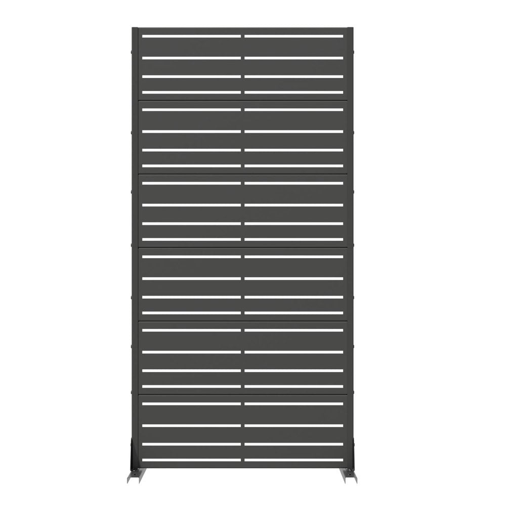72" Black Striped Steel Six Panel Outdoor Privacy Screen HomeRoots