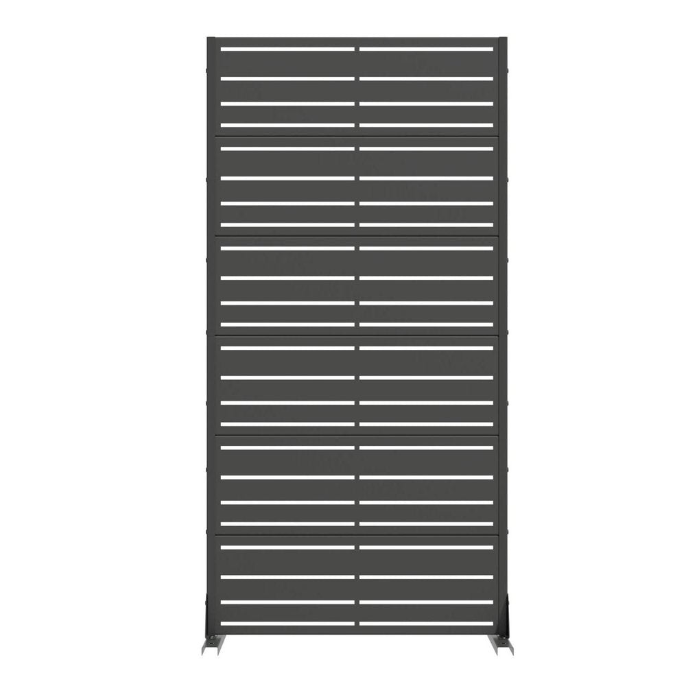 72" Black Striped Steel Six Panel Outdoor Privacy Screen