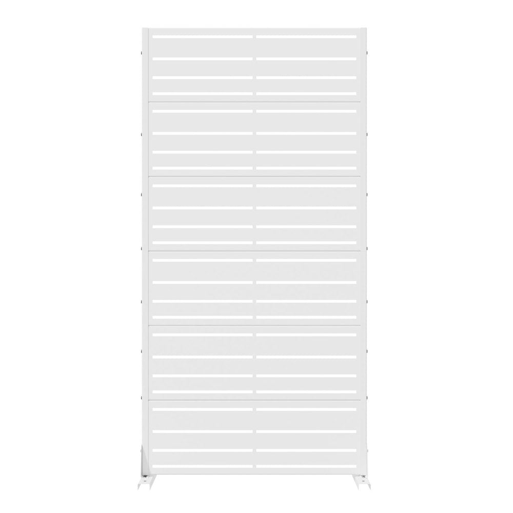 72" White Striped Steel Six Panel Outdoor Privacy Screen — view 1