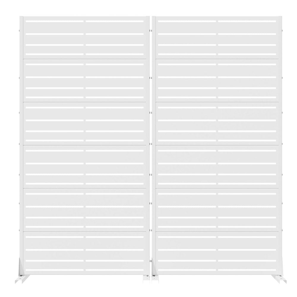 Set Of Two White Striped Steel 12 Outdoor Privacy Screen — view 1
