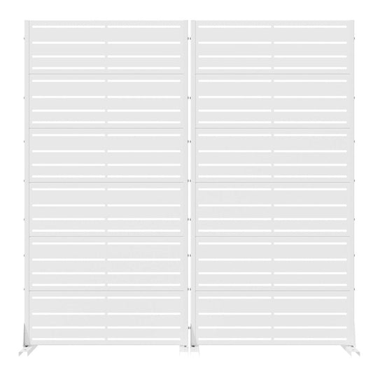 Set Of Two White Striped Steel 12 Outdoor Privacy Screen