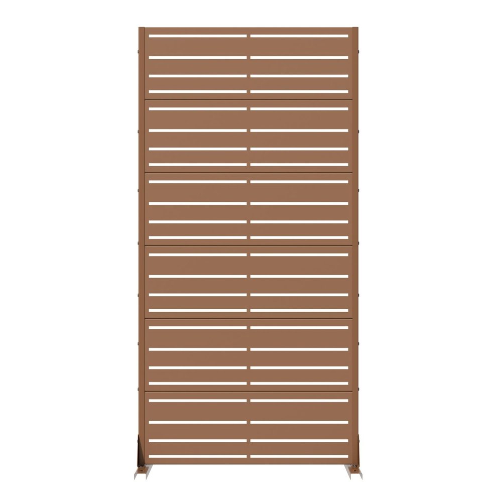 72" Brown Striped Steel Six Panel Outdoor Privacy Screen — view 1