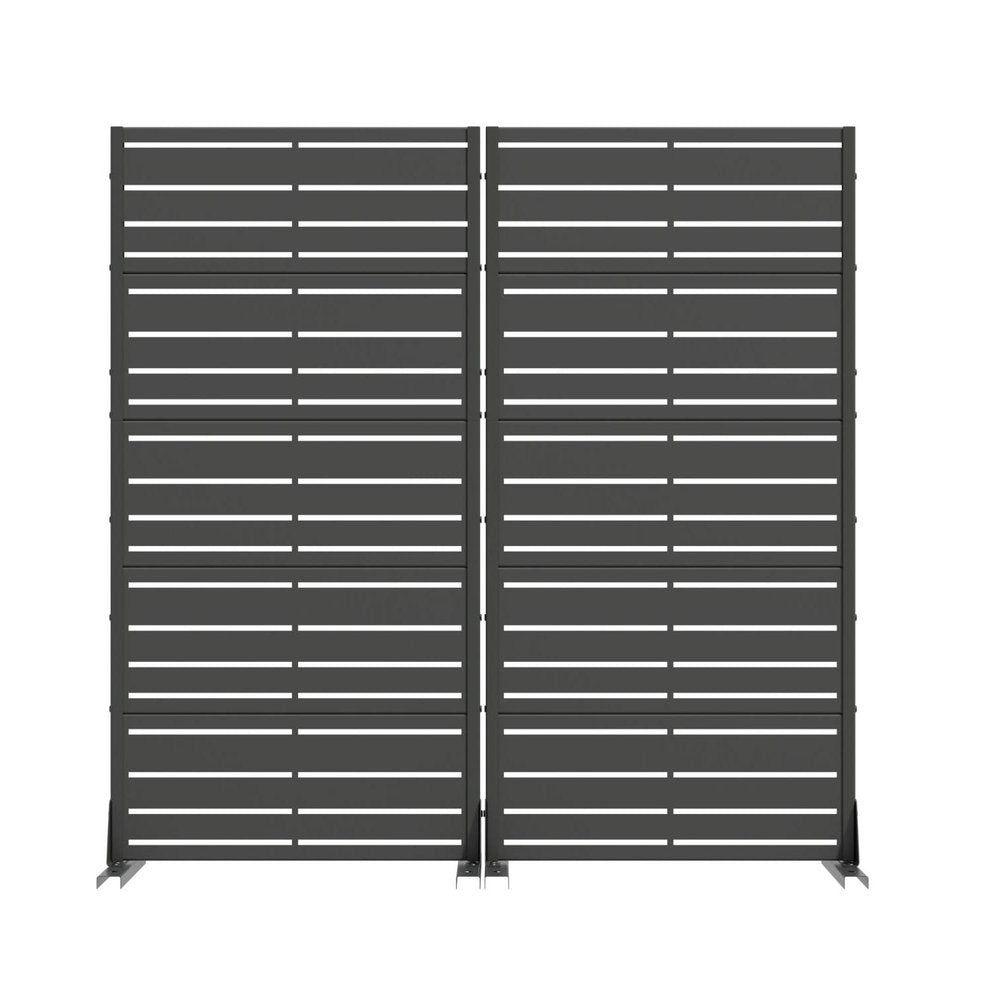 60" Black Striped Steel Ten Panel Outdoor Privacy Screen — view 3