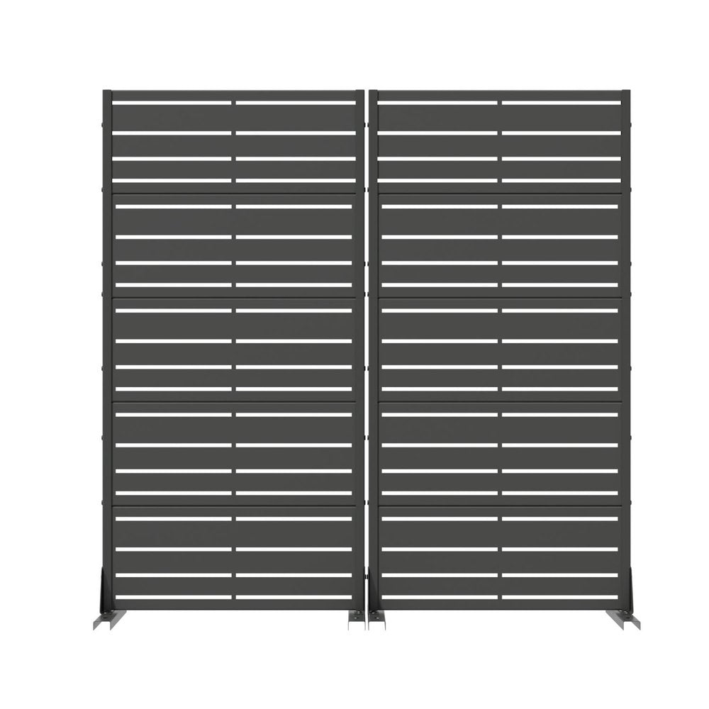 60" Black Striped Steel Ten Panel Outdoor Privacy Screen HomeRoots