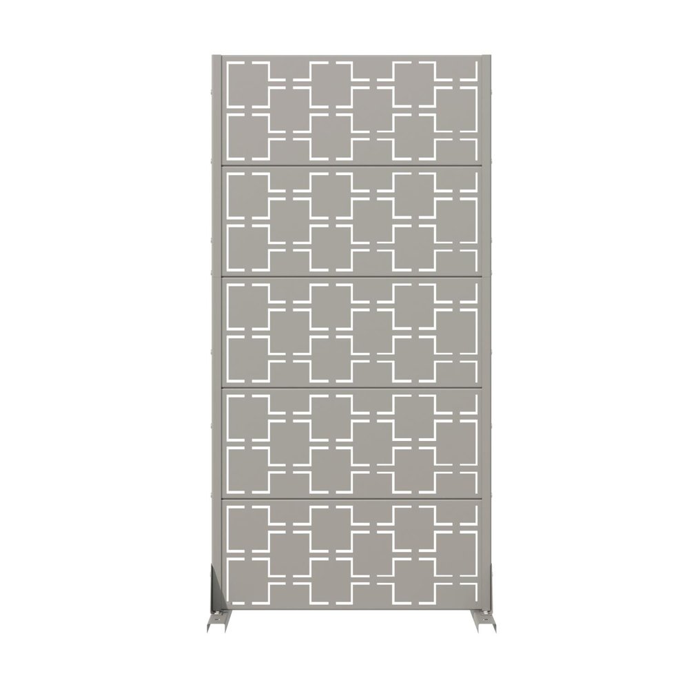 60" Gray Geometric Steel Five Panel Outdoor Privacy Screen HomeRoots