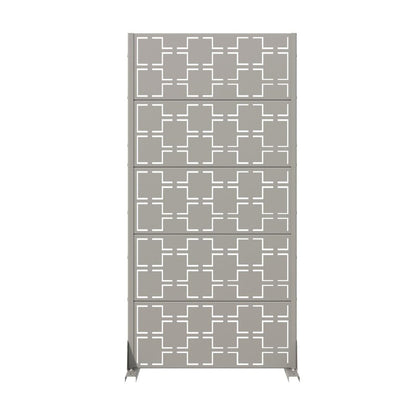 60" Gray Geometric Steel Five Panel Outdoor Privacy Screen HomeRoots
