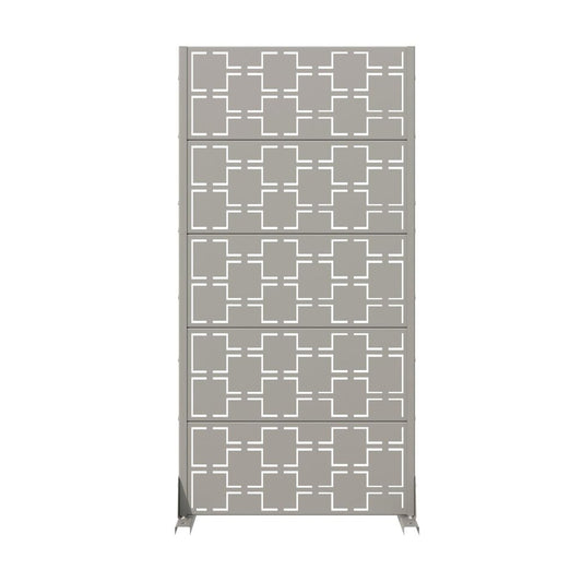 60" Gray Geometric Steel Five Panel Outdoor Privacy Screen