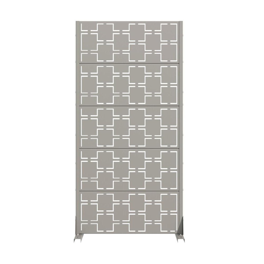 60" Gray Geometric Steel Five Panel Outdoor Privacy Screen — view 2
