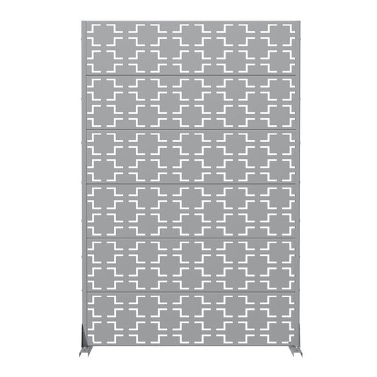 72" Gray Geometric Steel Six Panel Outdoor Privacy Screen