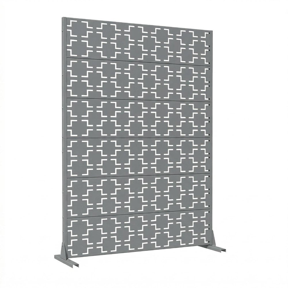 72" Gray Geometric Steel Six Panel Outdoor Privacy Screen — view 2