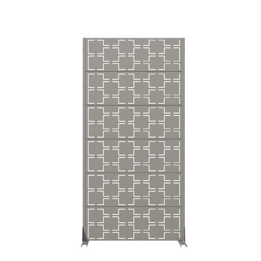 72" Gray Geometric Steel Six Panel Outdoor Privacy Screen
