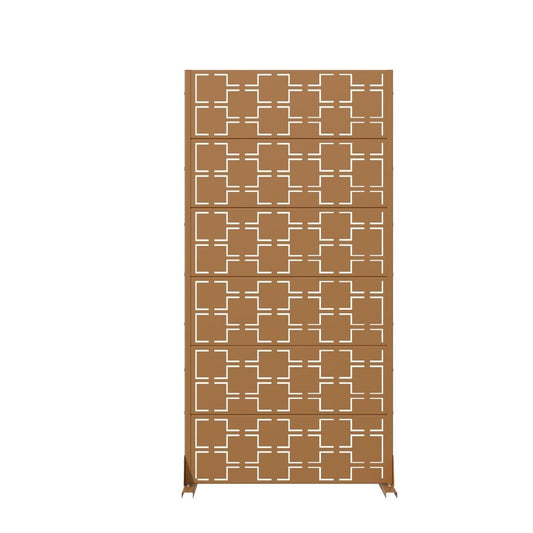 72" Brown Geometric Steel Six Panel Outdoor Privacy Screen
