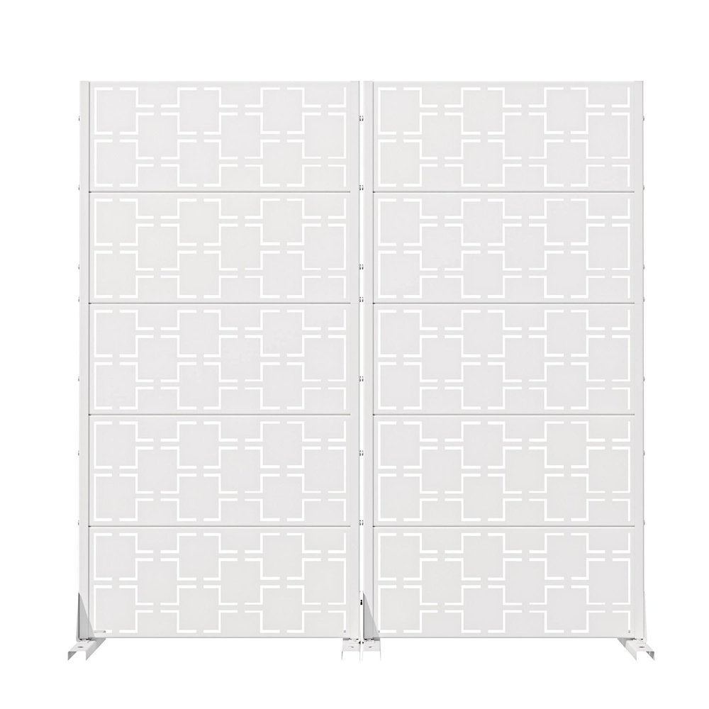 60" White Geometric Steel Ten Panel Outdoor Privacy Screen — view 1