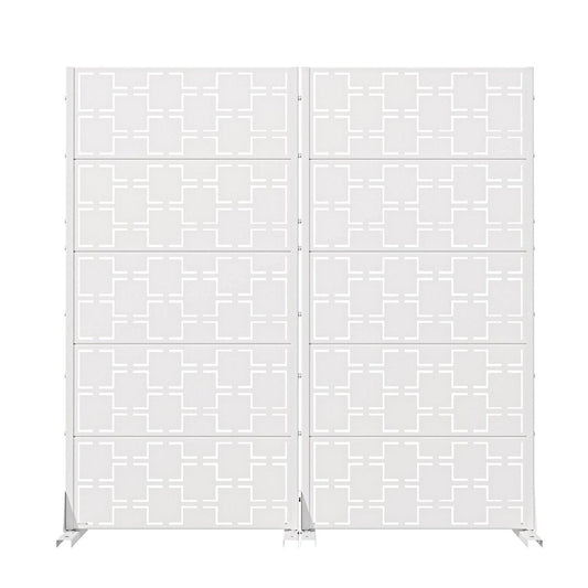 60" White Geometric Steel Ten Panel Outdoor Privacy Screen
