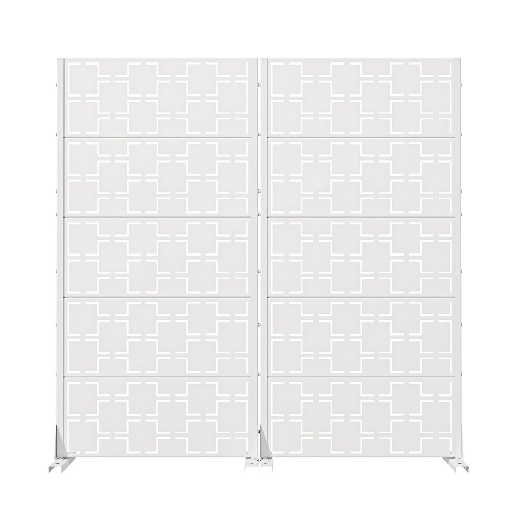 60" White Geometric Steel Ten Panel Outdoor Privacy Screen — view 1