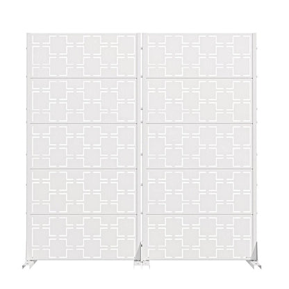 60" White Geometric Steel Ten Panel Outdoor Privacy Screen