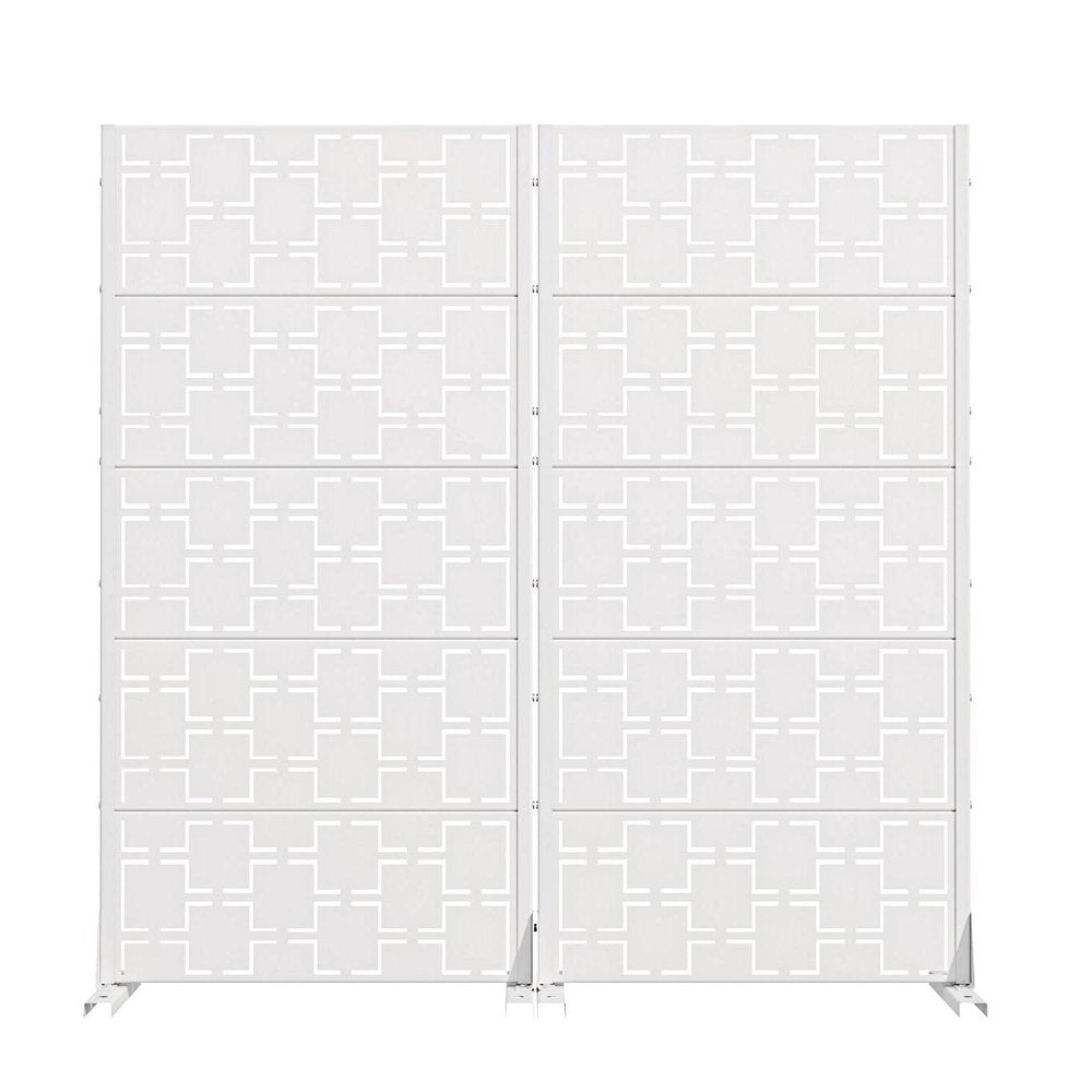 60" White Geometric Steel Ten Panel Outdoor Privacy Screen — view 3