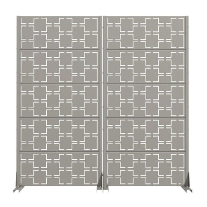 60" Gray Geometric Steel Ten Panel Outdoor Privacy Screen HomeRoots