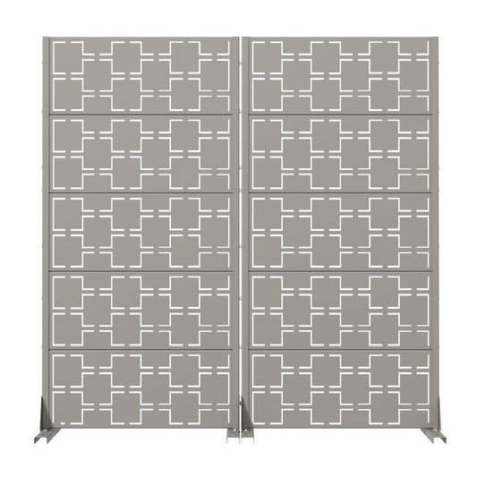 60" Gray Geometric Steel Ten Panel Outdoor Privacy Screen