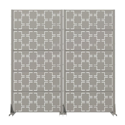 60" Gray Geometric Steel Ten Panel Outdoor Privacy Screen HomeRoots