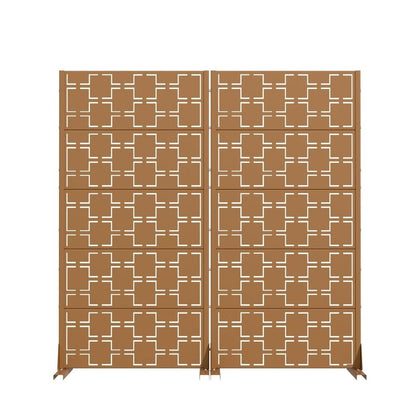 60" Brown Geometric Steel Ten Panel Outdoor Privacy Screen HomeRoots