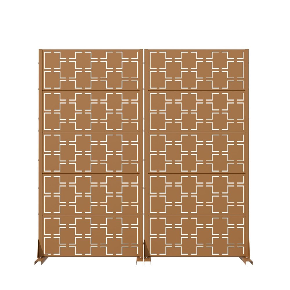 60" Brown Geometric Steel Ten Panel Outdoor Privacy Screen — view 1