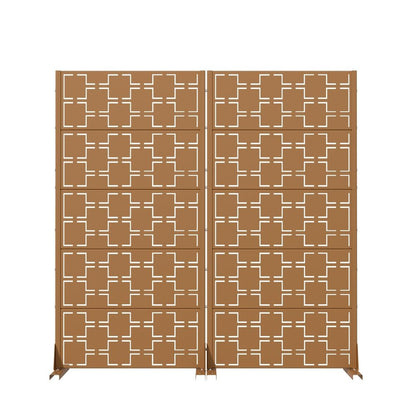 60" Brown Geometric Steel Ten Panel Outdoor Privacy Screen HomeRoots