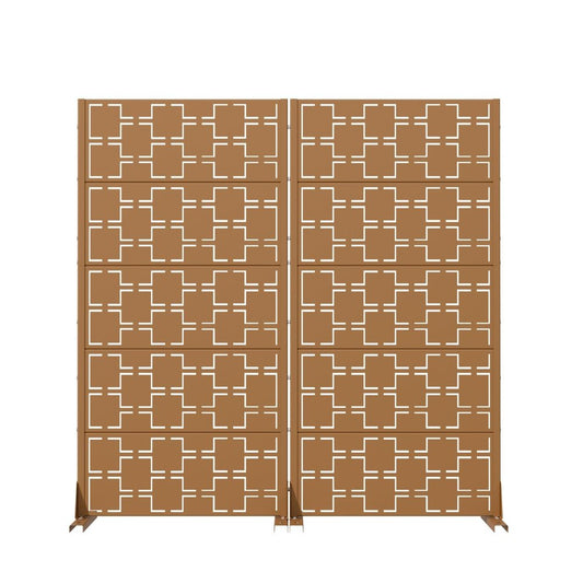 60" Brown Geometric Steel Ten Panel Outdoor Privacy Screen