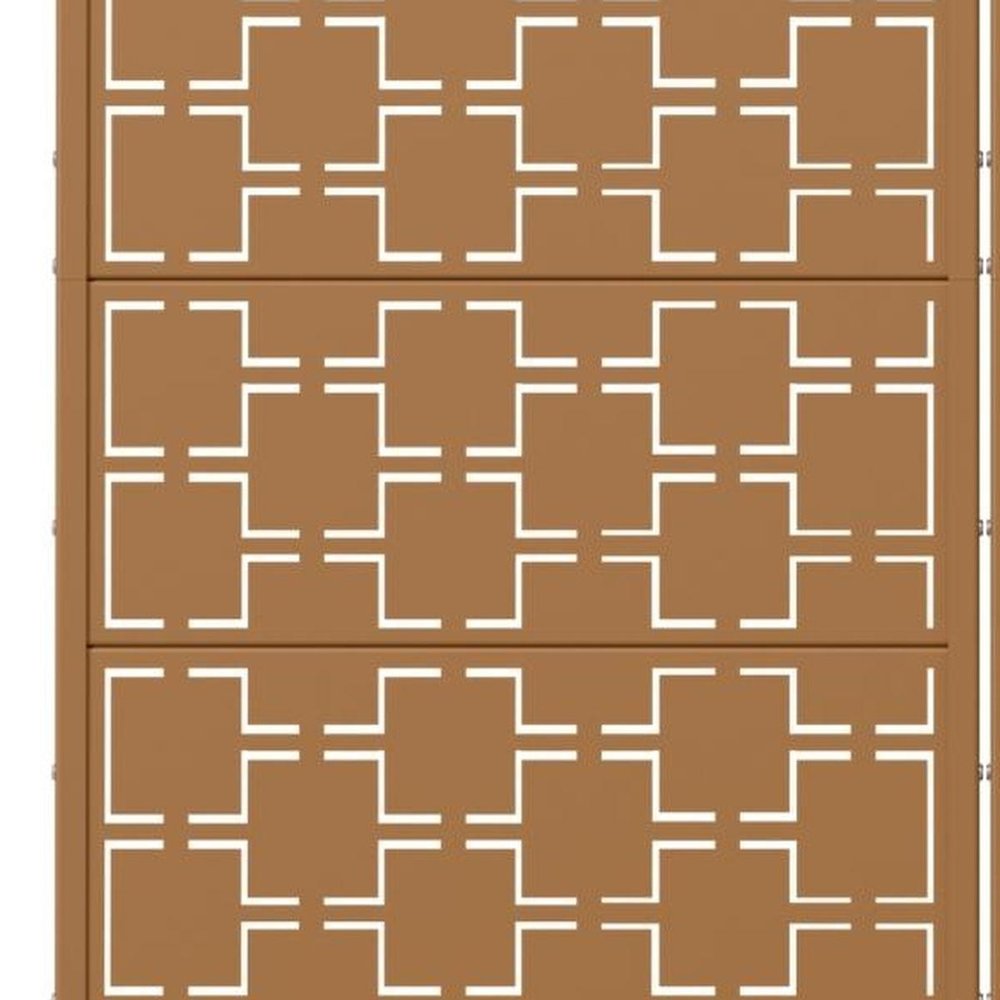 60" Brown Geometric Steel Ten Panel Outdoor Privacy Screen HomeRoots