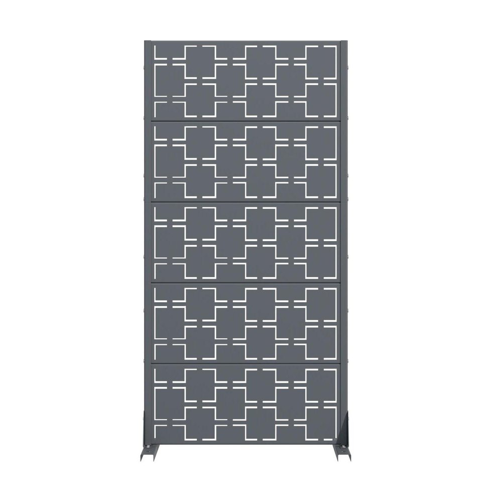60" Gray Geometric Steel Five Panel Outdoor Privacy Screen — view 4