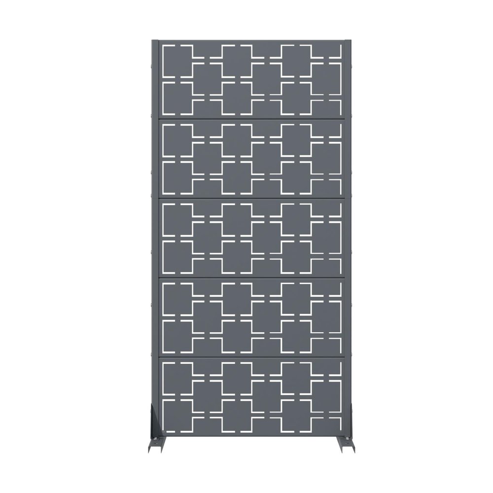 60" Gray Geometric Steel Five Panel Outdoor Privacy Screen HomeRoots