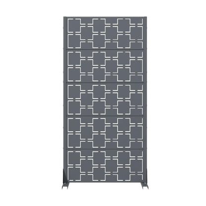 60" Gray Geometric Steel Five Panel Outdoor Privacy Screen HomeRoots