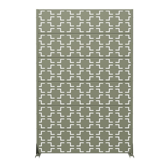 72" Gray Geometric Steel Six Panel Outdoor Privacy Screen