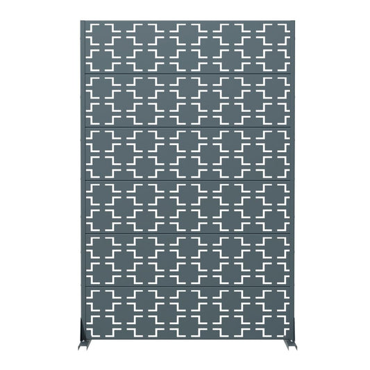 72" Gray Geometric Steel Six Panel Outdoor Privacy Screen