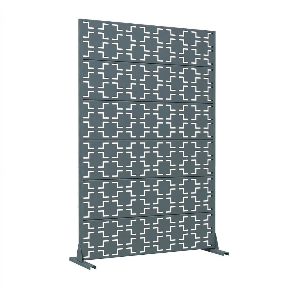 72" Gray Geometric Steel Six Panel Outdoor Privacy Screen — view 2