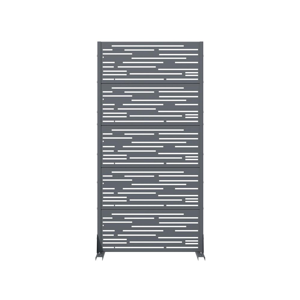 60" Gray Striped Steel Six Panel Outdoor Privacy Screen — view 1