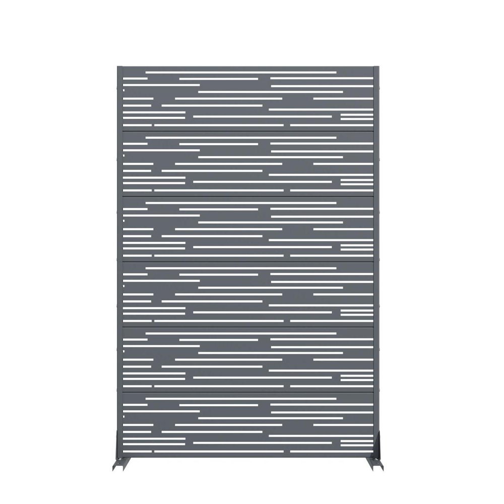 72" Gray Striped Steel Six Panel Outdoor Privacy Screen — view 2