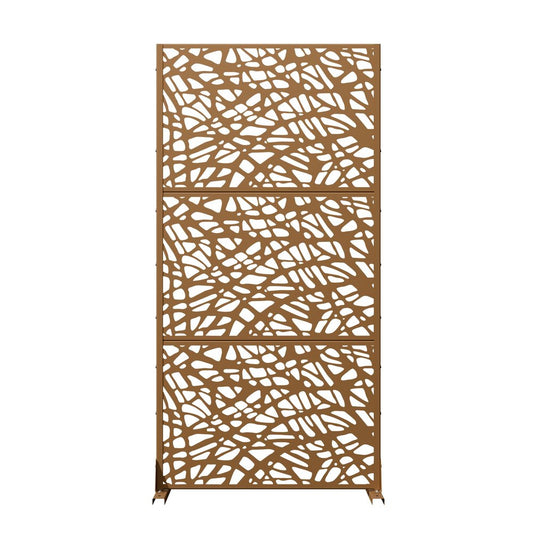 72" Brown Abstract Steel Outdoor Privacy Screen