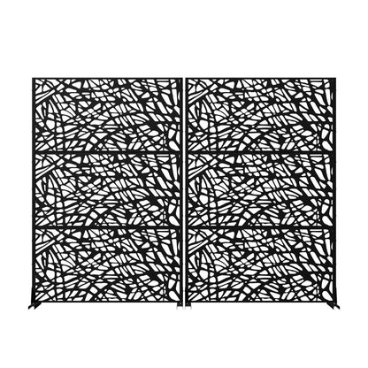 Set Of Two Black Abstract Steel Two Panel Outdoor Privacy Screen HomeRoots