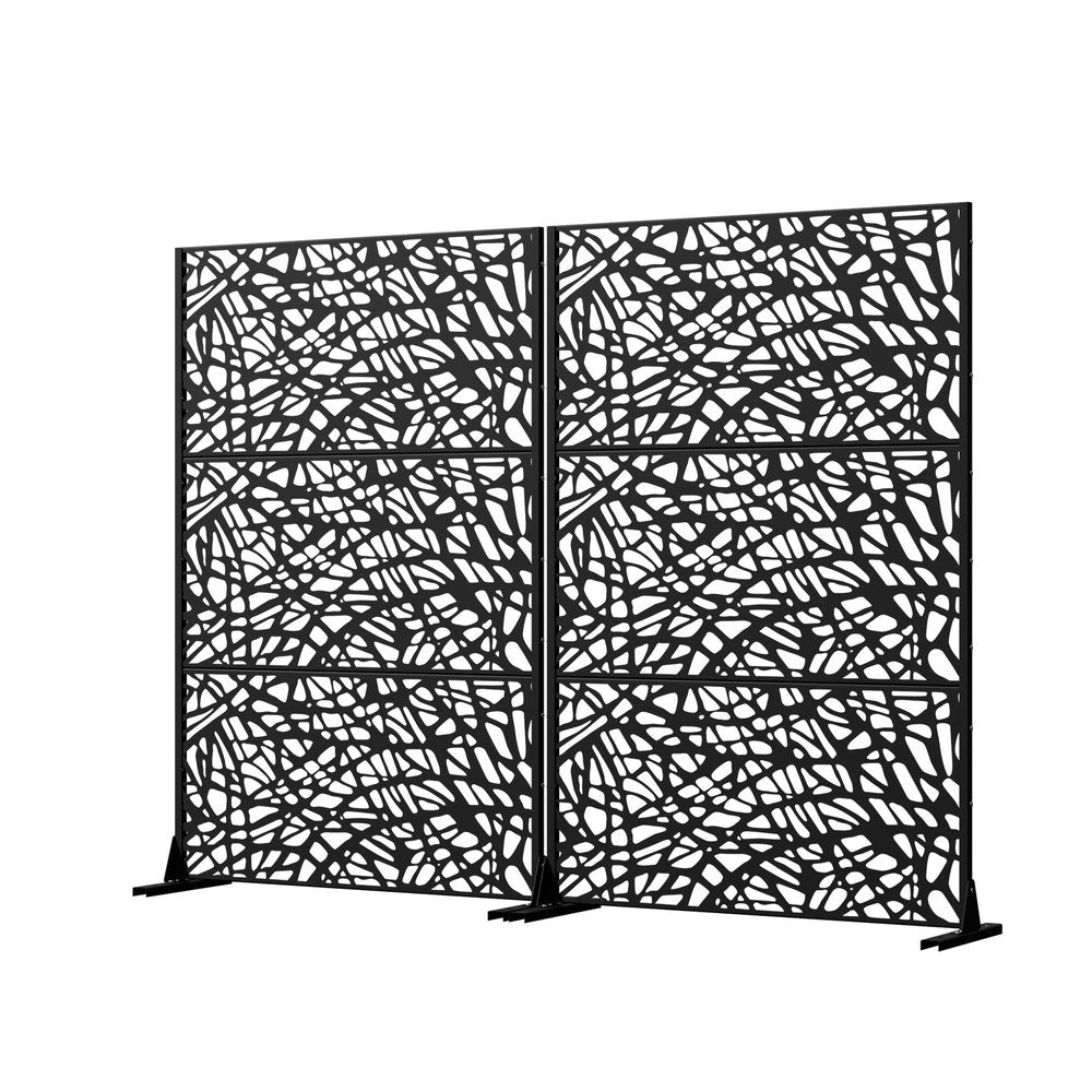 Set Of Two Black Abstract Steel Two Panel Outdoor Privacy Screen — view 2