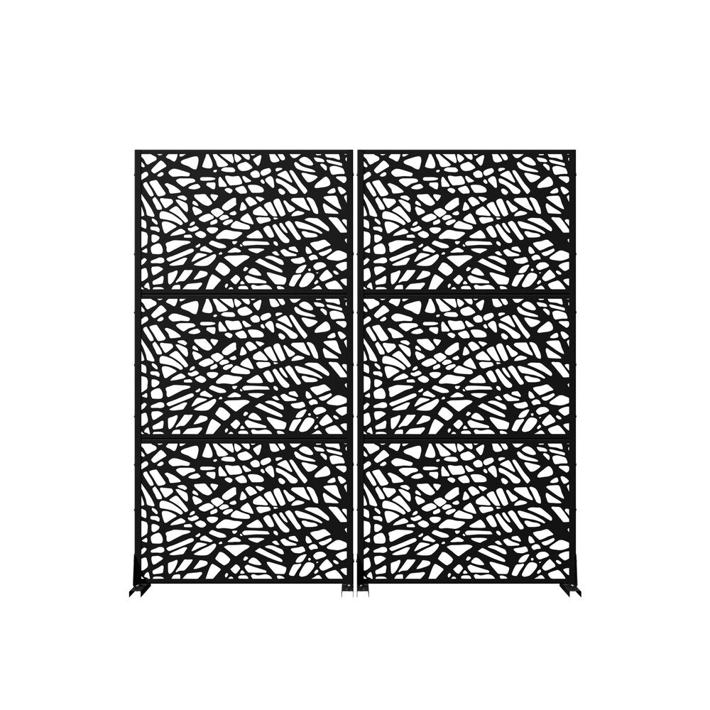 Set Of Two Black Abstract Steel Two Panel Outdoor Privacy Screen — view 1