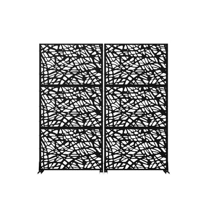 Set Of Two Black Abstract Steel Two Panel Outdoor Privacy Screen