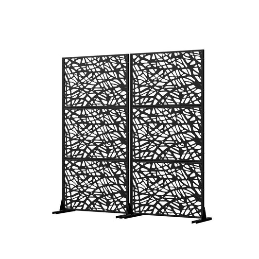 Set Of Two Black Abstract Steel Two Panel Outdoor Privacy Screen