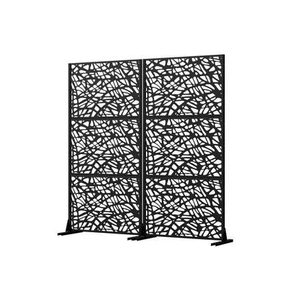 Set Of Two Black Abstract Steel Two Panel Outdoor Privacy Screen HomeRoots
