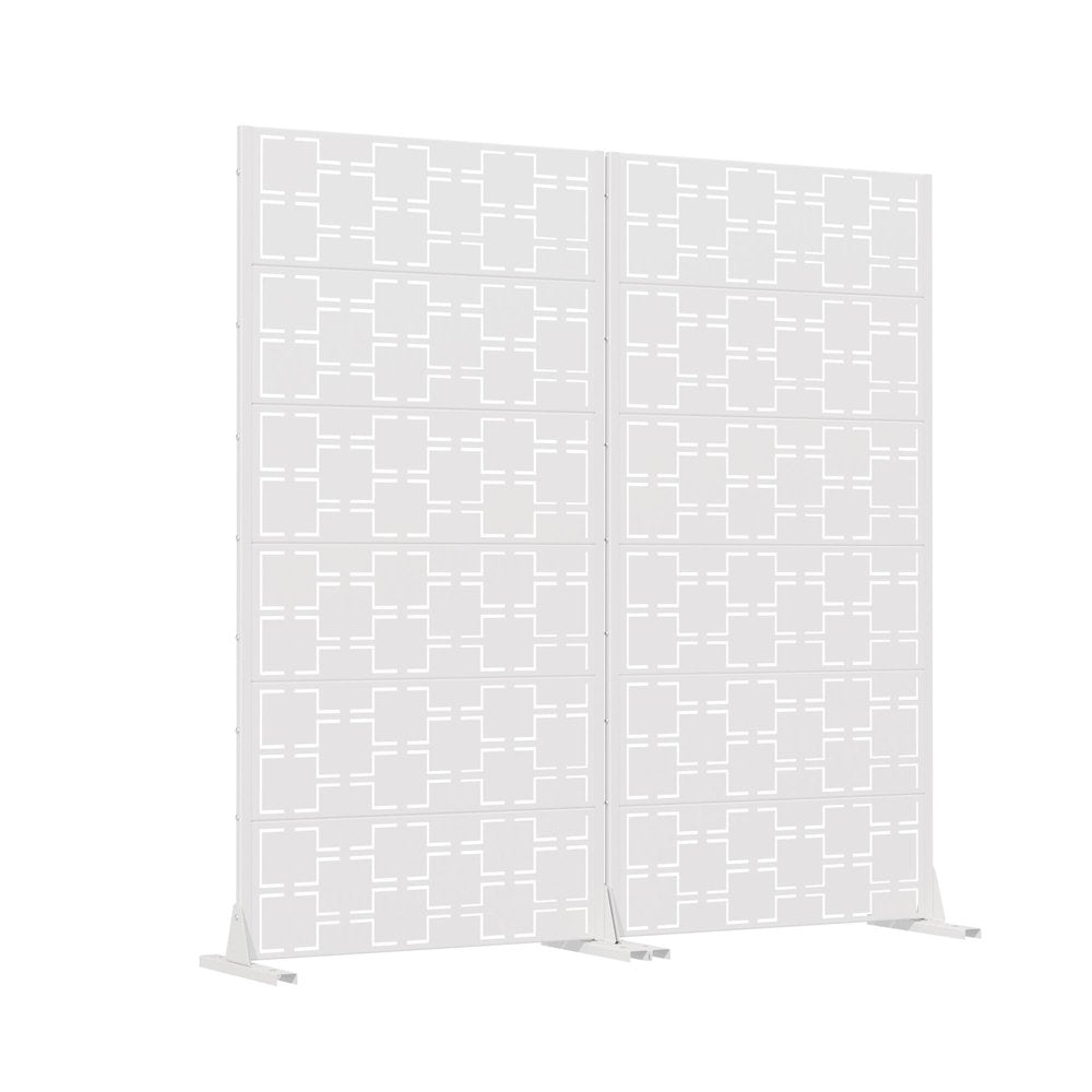 Set Of Two White Abstract Geometric Steel Two Panel Outdoor Privacy Screen — view 2