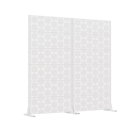 Set Of Two White Abstract Geometric Steel Two Panel Outdoor Privacy Screen HomeRoots