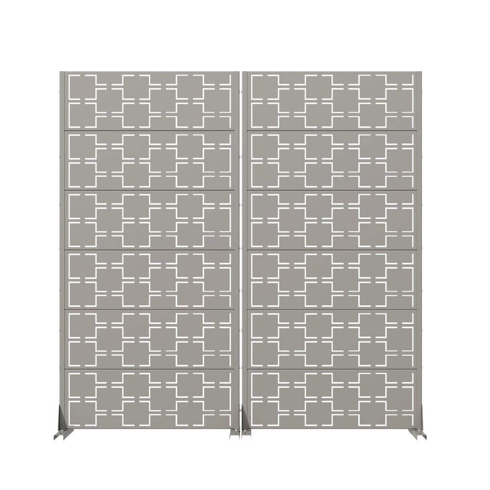 Set Of Two Gray Abstract Geometric Steel Two Panel Outdoor Privacy Screen — view 1